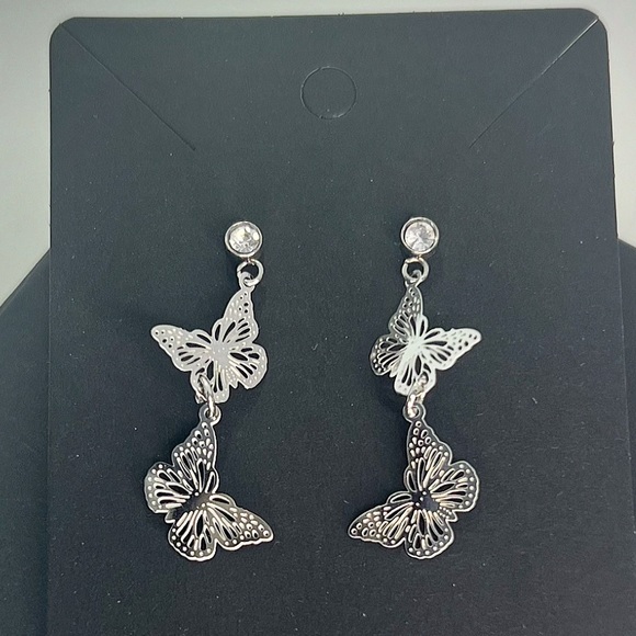 Beyond Grateful Jewelry - Butterfly Dangle Earrings w CZ Stone